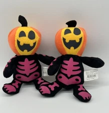 SPOOKADELIC 2 Mini Pumpkin Head Skeleton Bones Plush Dolls Stuffed Toys