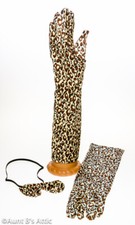 Glove Bow Tie Set Tan Brown Animal Print Ladies Velour Costume Gloves Tie