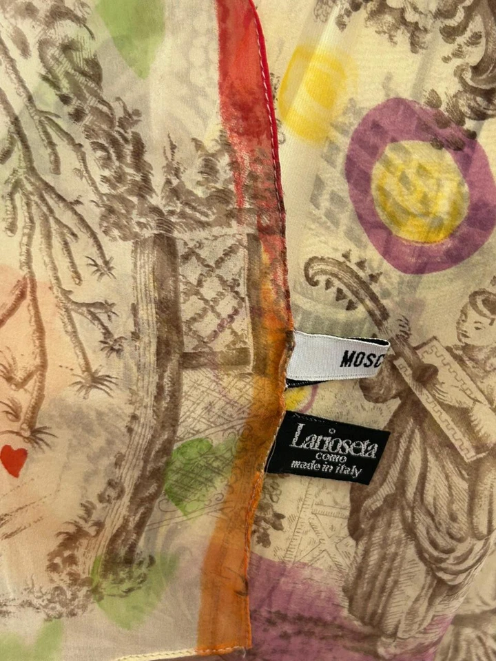 Cachecol multicolorido de seda retangular S11# Moschino feito na Itália 62/20 polegadas - Imagem 3 de 4