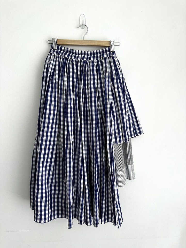 Victoria / Tomas Gingham Striped Asymmetric Lagenlook A-line Midi Skirt 34 6 XXS