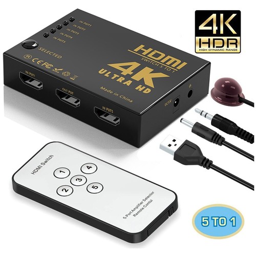 HDMI Switch Splitter 5 Port Selector Switcher Hub IR Remote HDTV 5 In1 Out UK - Picture 7 of 12