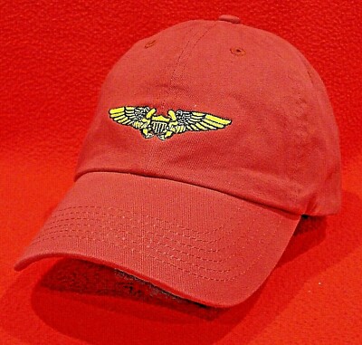 NAVAL MARINE FLIGHT OFFICER AVIATOR Wings Ball Cap, Dark RED low-profile  hat
