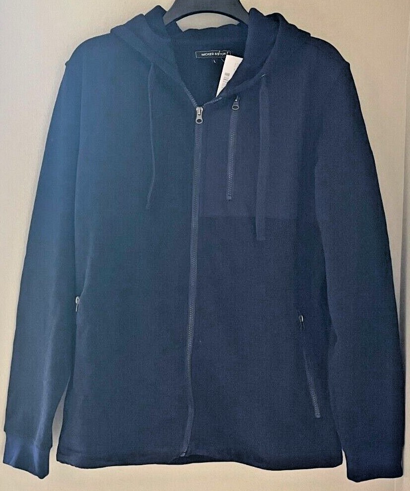 New Wicked Stitch Men's Full Zip Knit Hoodie L Navy M0903 | eBay