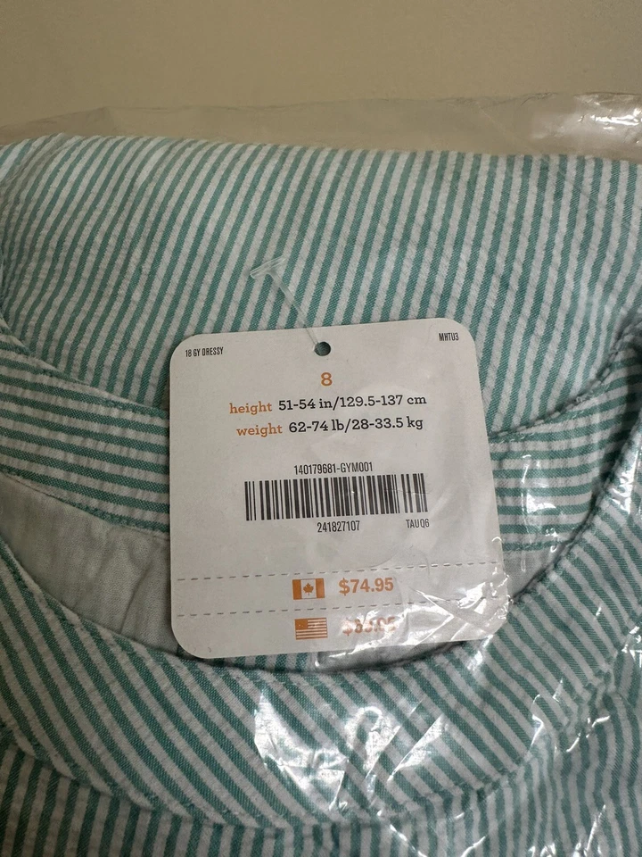 Nuevo VESTIDO de Verano GYMBOREE Niñas Vestido Verde Rayas Talla 8 Foto 3 de 4