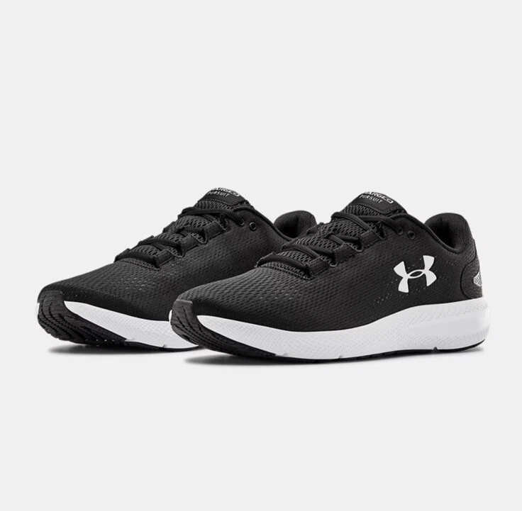 Men UA Under Armour Charged Pursuit 2 Running Shoes Black White
