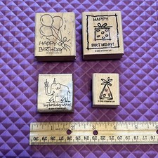 Stampin' Up Happy Birthday Wood Mounted Set of 4 Rubber Stamps Lot Free Ship