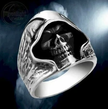 New Grim Reaper Skull Ghost Gothic Biker Silver Mens Ring
