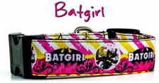 Batgirl dog collar handmade adjustable buckle collar 1" wide or leash pink