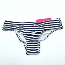 Xhilaration Bikini Bottom Ribbed Ruched Cheeky Striped Blue White Size S