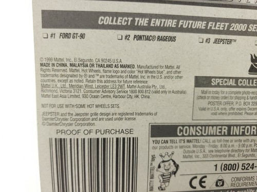 2000 Hot Wheels Future Fleet 2000 Series 3/4 Jeep Jeepster Black #003 5sp Sealed - Picture 6 of 6