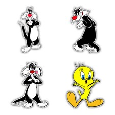 Sylvester Cat Cartoon Set Of 4 Vinyl Sticker Decal - 5'' longer side ID:5