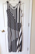 New! NINE WEST Women's Black Ivory Striped Maxi dress Casual Resort Everyday 6P