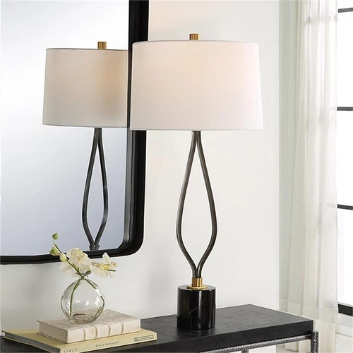 Uttermost Separate Contemporary Iron Metal and Fabric Table Lamp in Black/White - Picture 2 of 7