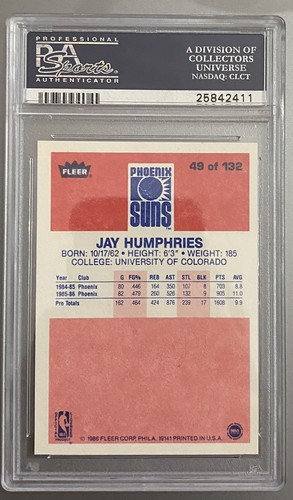 1986 Fleer Basketball Jay Humphries #49 PSA 10 - Picture 2 of 2