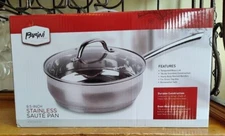 Parini 9.5" Stainless Sauté Pan w/Tempered Glass Lid - NIB!