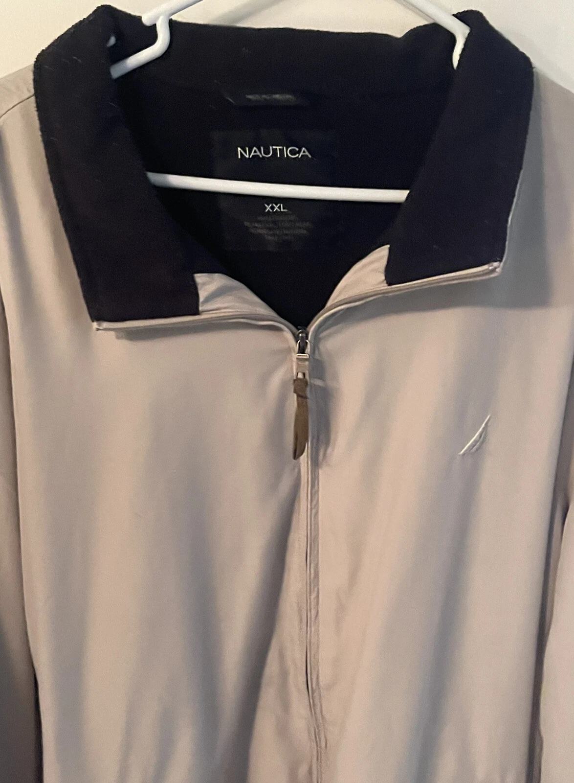 Nautica MENS Winter Jacket XXL Beige Zipup Fleece Lined Pockets Never Worn