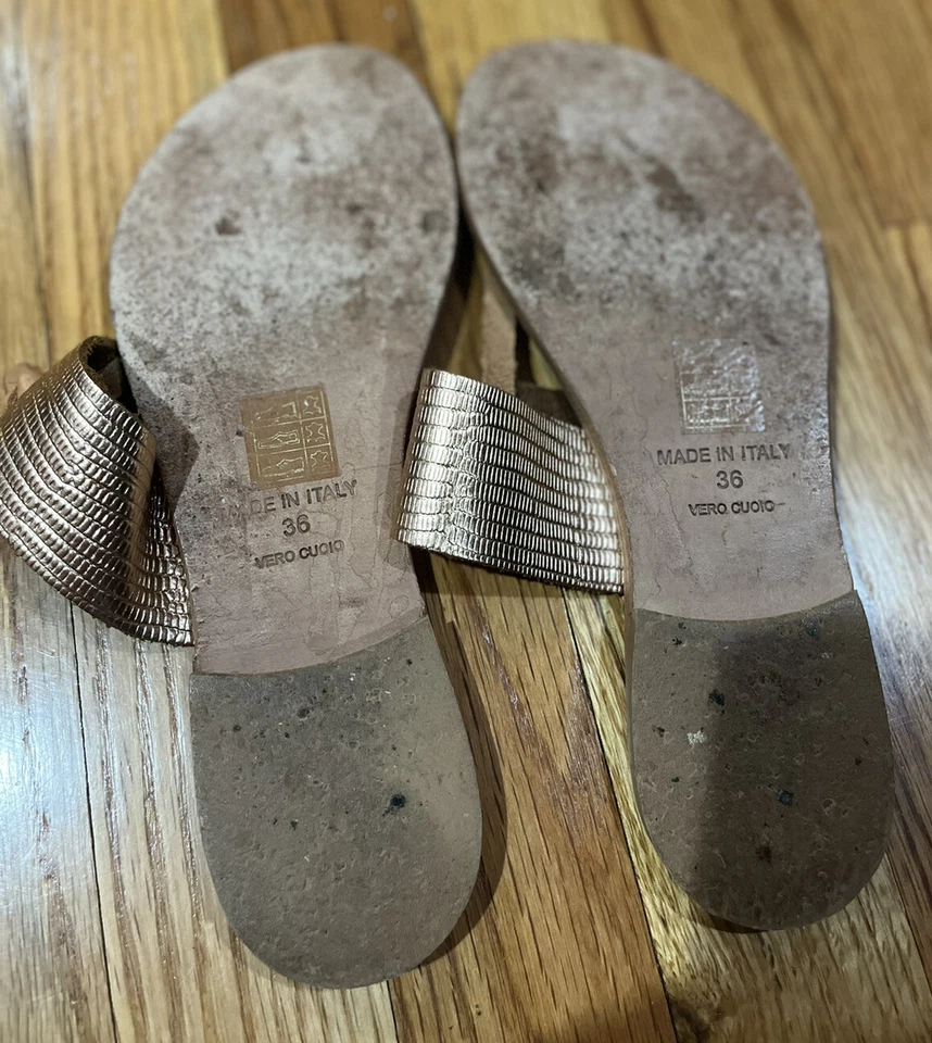 Sandalias Italianas de Cuero Metálicas Oro Rosa Por Joie A LA Plage Talla 6 Foto 3 de 4