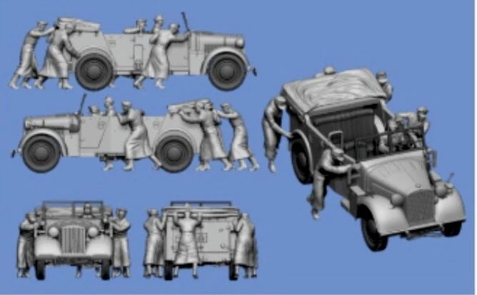 Peddinghaus 3 D Druck 1-72 72F373 6 Deutschen Soldaten schieben ein Fahrzeug oh