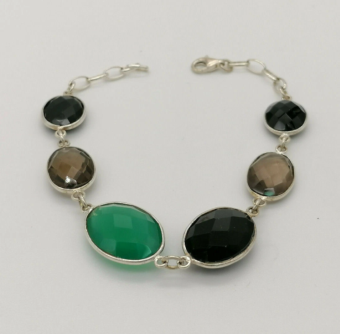 Bracciale da donna regolabile in filigrana d'argento sterling, con ametista, topazio blu, corniola e malachite, in confezione regalo - Italia