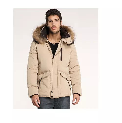 Soia u0026 Kyo Mens Solid Down Hip Length Zip Front Hooded Fur Jacket | eBay