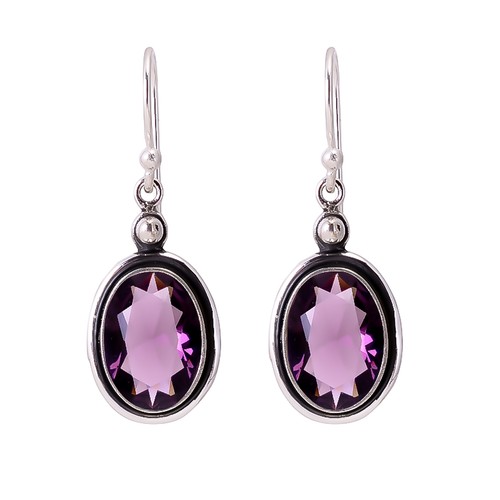Purple Amethyst Gemstone 925 Sterling Silver Jewelry Earring, Wedding Gift - Picture 3 of 4