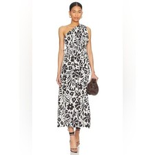Faithfull The Brand Lucila Sidra Floral Ecru One Shoulder Midi Dress Size 6