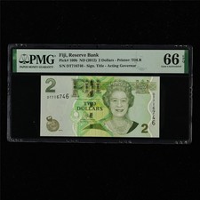 2012 Fiji Reserve Bank 2 Dollars Pick#109b PMG 66 EPQ Gem UNC