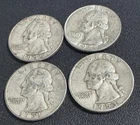 Lot Of 4 1950’s Washington Quarter 90% Silver  6.25 Grams Ea. US Coin Circulated