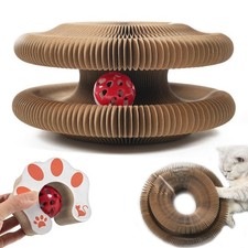 DFQ Foldable Accordion Cat Scratcher Toy with Bell Ball, Recyclable Brown