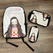 Nezuko Kamado Kids Backpack 3 Piece Set - Pink Anime Demon Slayer 17  height