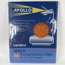 Apollo Transparency Film For Ink Jet Printers New  Sealed CG7031S 50 Sheets