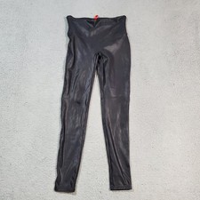 Spanx Leggings Large Black Faux Leather Pants Shape Compression Shine Stretch