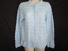 Vtg Pastel Blue Lacy Airy Open Weave Knit Grannycore Cardigan Sweater Grandma