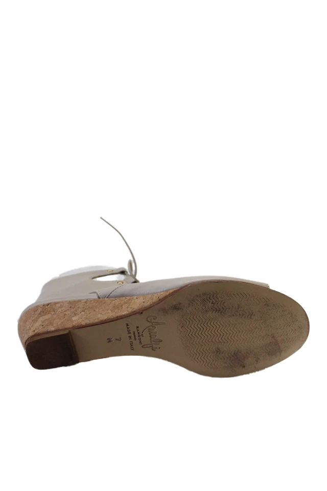 Amalfi Womens Open Toe Lace Up HIgh Wedge Heels Leather Beige Size 7 - Image 4 of 4