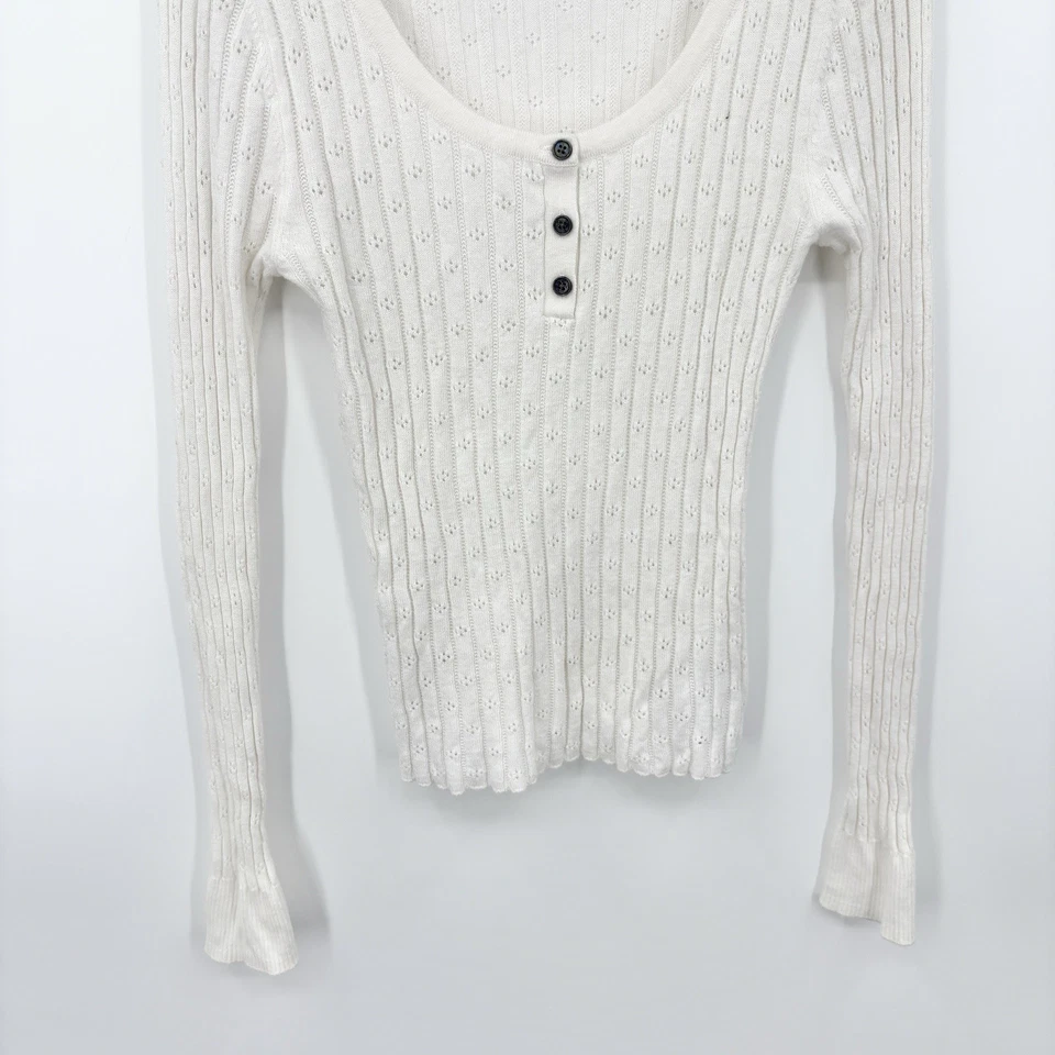American Eagle Henley Top Large Bella Elena Ribbed Pointelle Coquette Dainty - Image 4 of 4