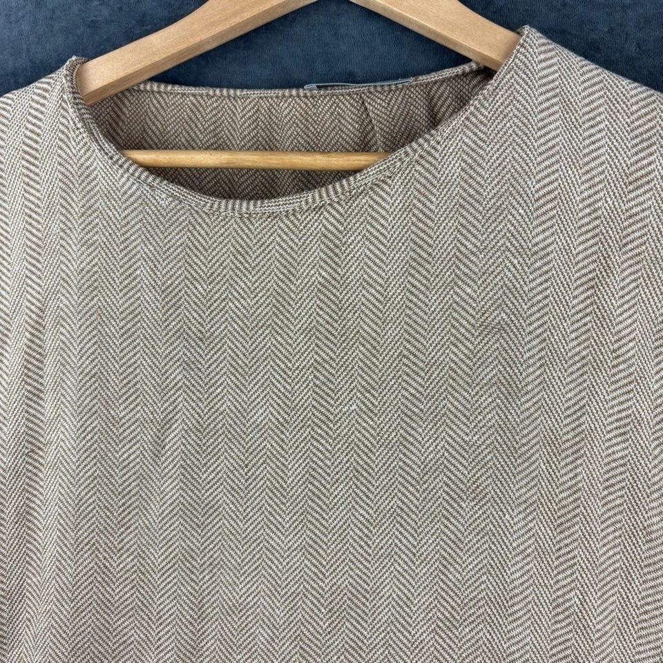 Dusan Italian Made 100% Linen Minimalist Herringbone Tunic with Fringe One Sz - Image 4 of 4