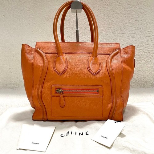 CELINE Mini Luggage Bag Orange Grain Calfskin Authentic B+