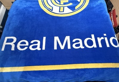 Real Madrid Blue Yellow White Soccer Blanket with Club Logo