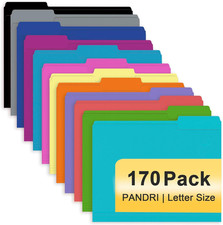 File Folder, 170 Pack Colored File Folder, 1/3 Cut Tab, Letter Size, Assorted 1