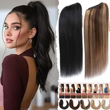 Claw Ponytail Clip In Russian Remy Human Hair Extensions Real Thick Hairpiece