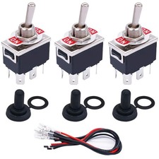 3x Waterproof Toggle Rocker Switch ON/ON 6 Pin 2 Position DPDT Cap Wire C601