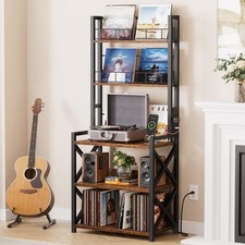 Record Player Stand with Power Outlet, 5-Tier Vinyl Record Storage Rack with ...
