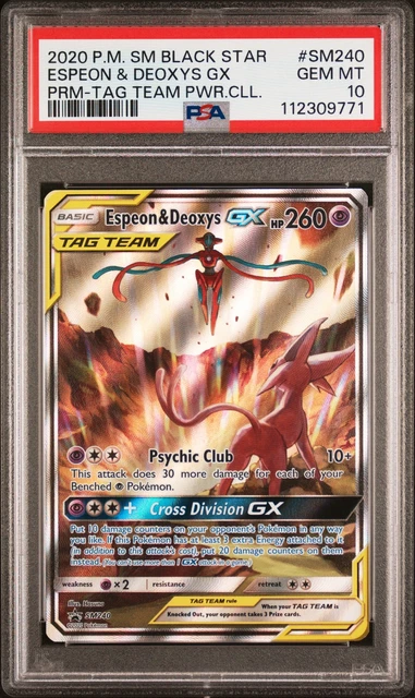 2020 POKEMON SM BLACK STAR PROMO #SM240 ESPEON & DEOXYS GX PSA 10