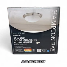 Hampton Bay Stetson 11 in. Brushed Nickel LED Flush Mount w/ Glass Shade