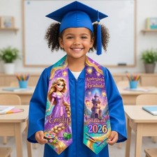Custom Rapunzel Princess Tangled Class Of 2026 Kindergarten Graduation Stole