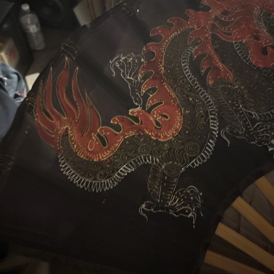 "Ventilador de mediados de siglo pintado a mano colgante de pared grande doble rojo dragones perla 60"" de colección" Foto 2 de 4