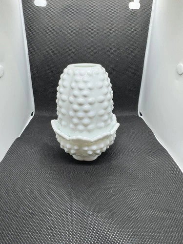 Vintage Fenton White Milk Glass Hobnail Fairy Lamp Light Candle Holder 4.75”