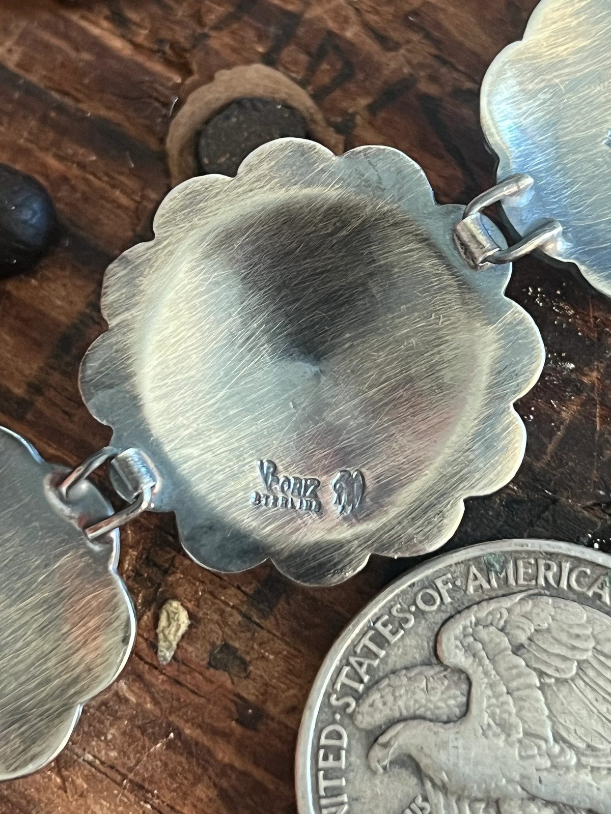 Raymond Coriz Sterling Concho Link Bracelet with Spiny Oyster Shell image 6