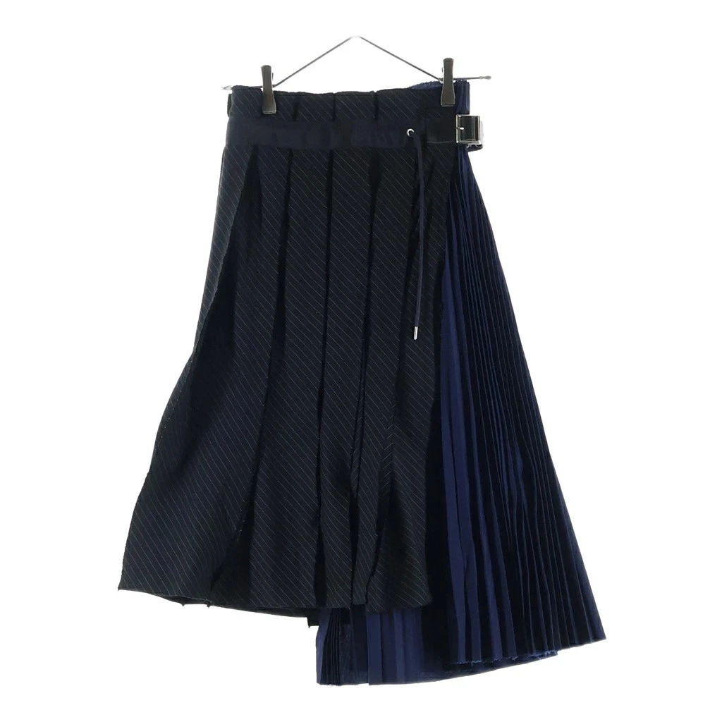 sacai Größe 0 19SS Docking Gehrockter Leder Wickel-Rock Marine/Schwarz