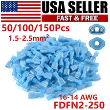 Blue Female Spade Terminals Crimp Connectors 16-14 AWG Insulated 100PCS